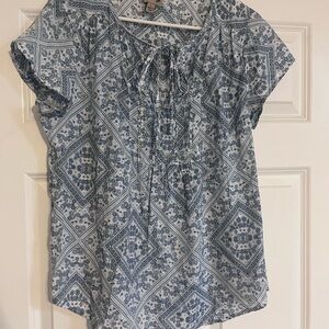 Como Vintage Size L Blue Boho Soft Girl Floral Casual Top